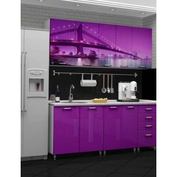 Кухня с фотопечатью К8050 (Фиолетовый цвет, современный стиль)