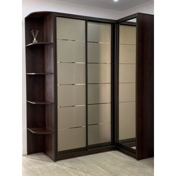 Шкаф-купе угловой для прихожей 168 (Темно-коричневый, зеркало) Шкаф-купе угловой для прихожей 168 (Темно-коричневый, зеркало)