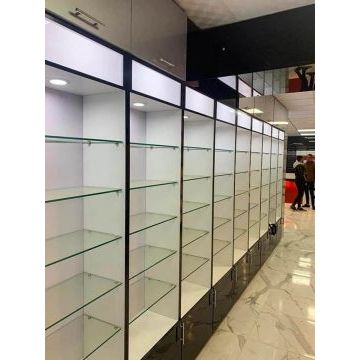 Стеллажи для магазина ТМ33 (Стеклянные полки, венге) Стеллажи для магазина ТМ33 (Стеклянные полки, венге)