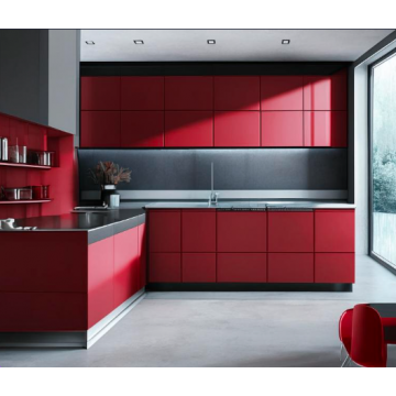 Кухня красно-серая под заказ К646 (Матовый фасад, линейная) Кухня красно-серая под заказ К646 (Матовый фасад, линейная)