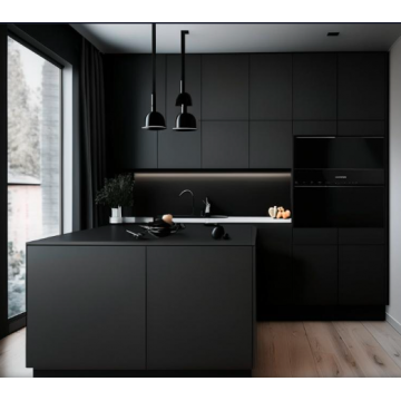 Черная кухня матовая К7810 (П-образная, современный стиль) Черная кухня матовая К7810 (П-образная, современный стиль)
