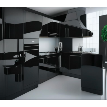 Черная кухня глянцевая К793 (П-образная, современный стиль) Черная кухня глянцевая К793 (П-образная, современный стиль)