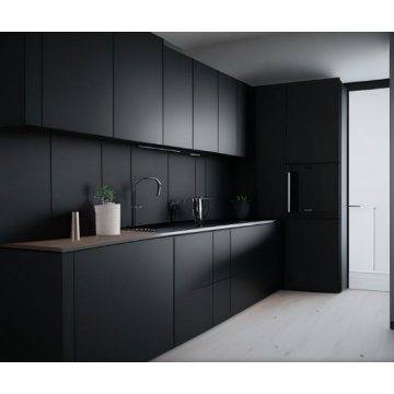 Черная кухня прямая матовая К787 (Линейная, со скинали) Черная кухня прямая матовая К787 (Линейная, со скинали)