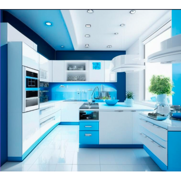 Кухня в стиле хай-тек K090 (Белая с синим)