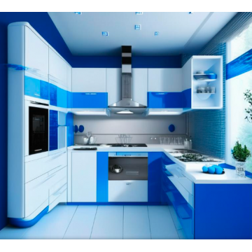 Кухня в стиле хай-тек бело-синего цвета К231 Кухня в стиле хай-тек бело-синего цвета К231