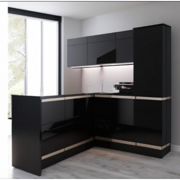 Кухня из ЛДСП угловая К264 (Без ручек, черный цвет) Кухня из ЛДСП угловая К264 (Без ручек, черный цвет)