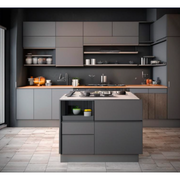 Кухня из рамочного МДФ К159 (С островом, серая)