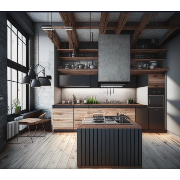 Кухня в стиле лофт линейная К37 (Без ручек, фактура дерева) Кухня в стиле лофт линейная К37 (Без ручек, фактура дерева)