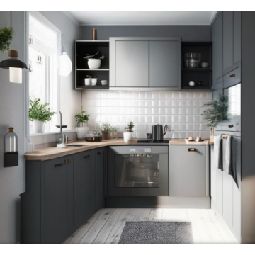 Стильная маленькая кухня серого цвета К204 Стильная маленькая кухня серого цвета К204