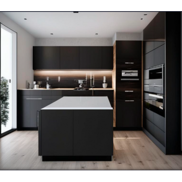Кухня большая из шпона К522 (Черный цвет)