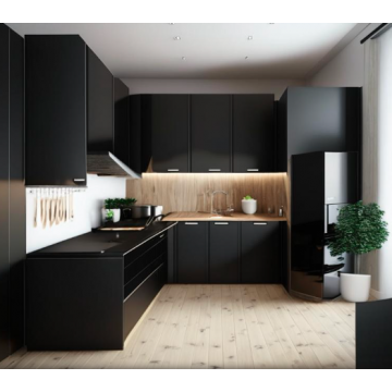 Кухня большая из шпона К523 (Черный цвет)