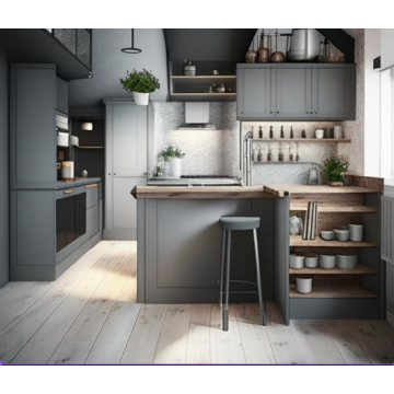 Кухня с барной стойкой К617 (Без ручек, серый цвет) Кухня с барной стойкой К617 (Без ручек, серый цвет)