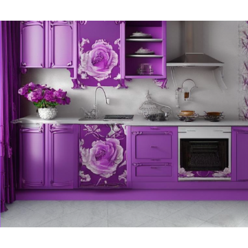 Кухня с фотопечатью К8050 (Фиолетовый цвет, современный стиль)