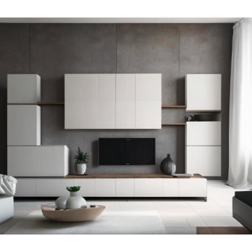 Стенка для гостиной матовая 2062 (ЛДСП, белый, ясень) Стенка для гостиной матовая 2062 (ЛДСП, белый, ясень)