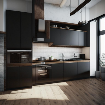 Кухня в стиле лофт К652 (Без ручек, линейная) Кухня в стиле лофт К652 (Без ручек, линейная)